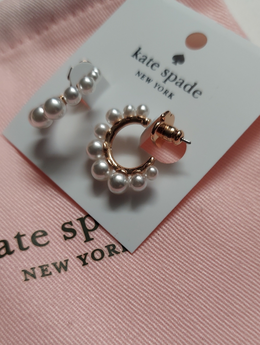 kate spade  New York Rose Gold Hoop Earrings with White Pearls Nwot - Picture 3 of 4